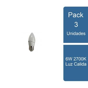 Pack 3 Ampolleta Led Vela E27 6w 2700k Luz Calida